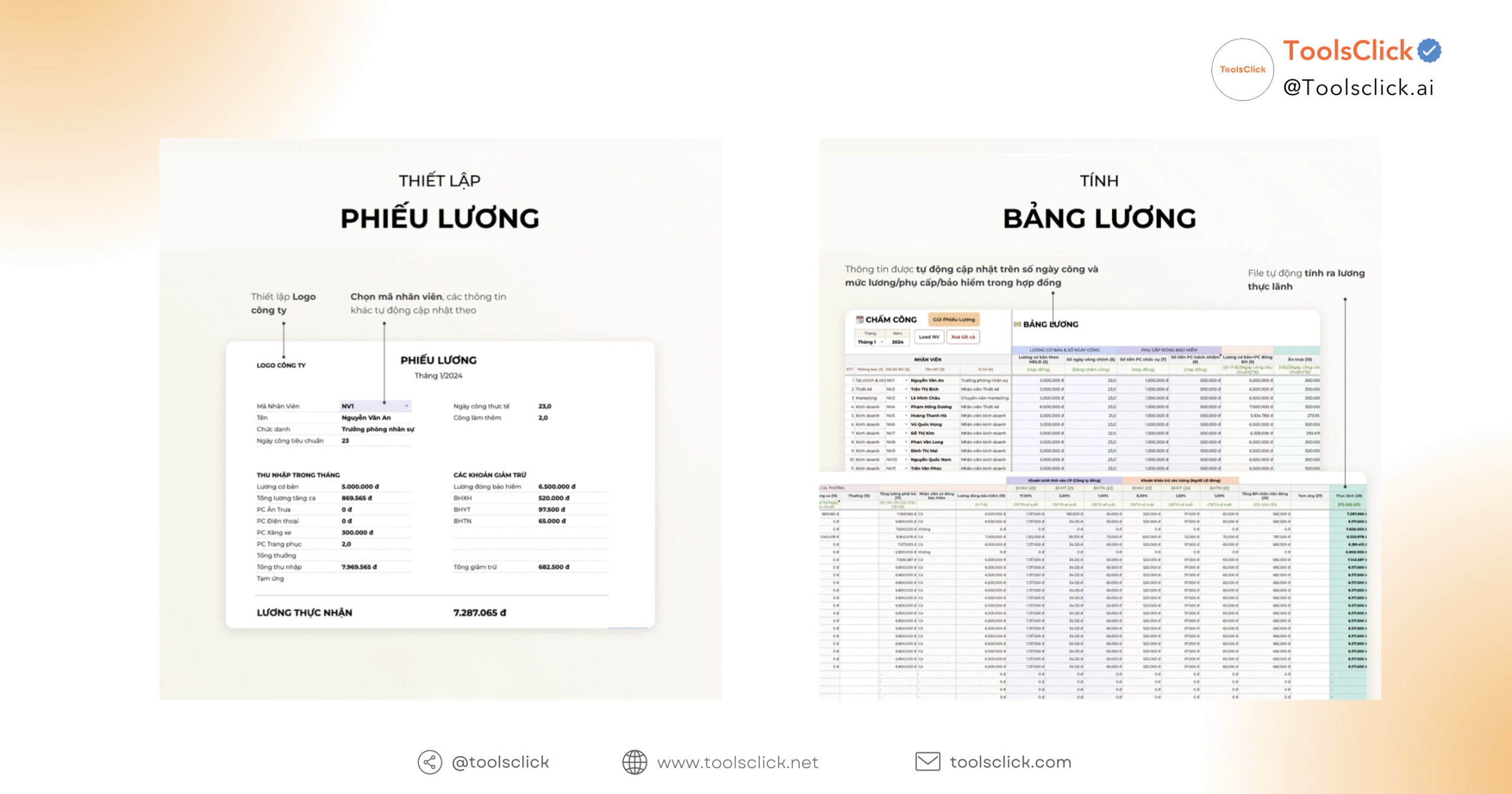 File Chấm Công & Tính Lương Tự Động Mẫu bảng lương